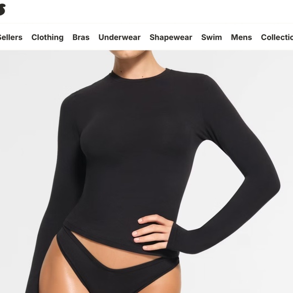 *new* SKIMS cotton jersey long sleeve t-shirt - black ('soot'), size XS - Picture 6 of 9